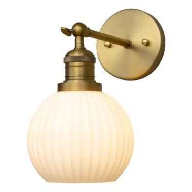 Imagem de PERMO Luminária De Parede Vintage, Luminária De Parede Estilo Globo, Luminária De Parede Com Cúpula De Vidro Branco Leitoso (Antiga)
