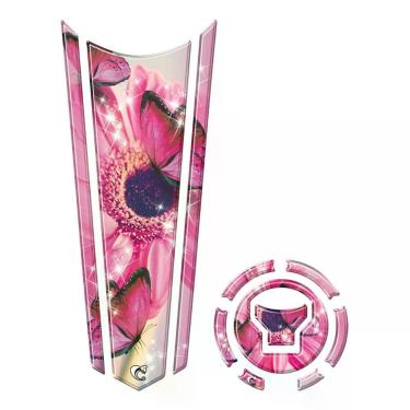 Imagem de Adesivo Faixa Gravata Tanque E Bocal Moto Resinado Borboleta Rosa1