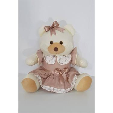 Imagem de Ursa De Pelúcia Grande Ursa Laço 50 cm Rosê - PolyBaby