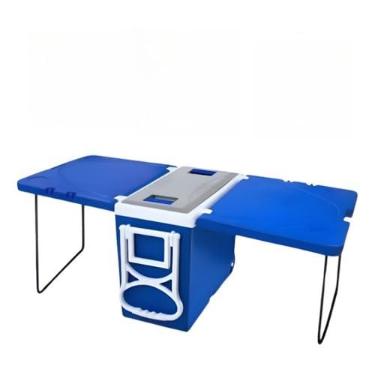 Imagem de Caixa Térmica Cooler 32l Multifuncional 3 Em 1 Rodinha/mesa Azul