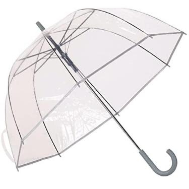 Imagem de Guarda Chuva Automático Com Cabo Curvo Sombrinha Transparente E Cinza Fazzoletti