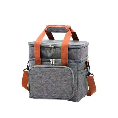 Imagem de Bolsa Termica Marmita Lancheira Multiuso Alça Trabalho Passeio Academia Dois Compartimentos Cinza
