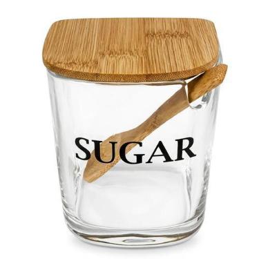 Imagem de Açucareiro Sugar Tampa e Colher de Bambu Vidro Transparente - Wolff
