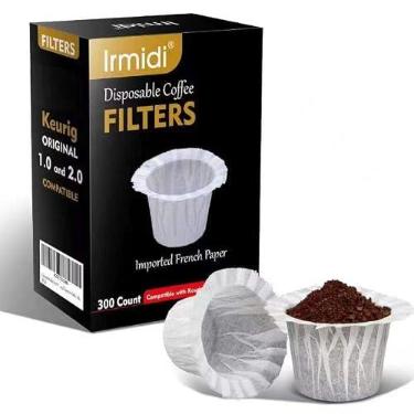 Imagem de Irmidi Filtros de café descartáveis de 300 unidades compatíveis com cafeteiras Keurig 1.0 e 2.0, use com cápsulas de café reutilizáveis K Cup