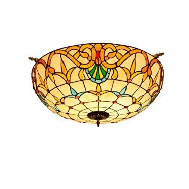 Imagem de Luminária de teto estilo clássico de 22 pol./26 pol., vidro colorido, semi-luz de teto, luz pendente retrô barroca, pequena sala de estar, restaurante, bar, quarto (55 cm)