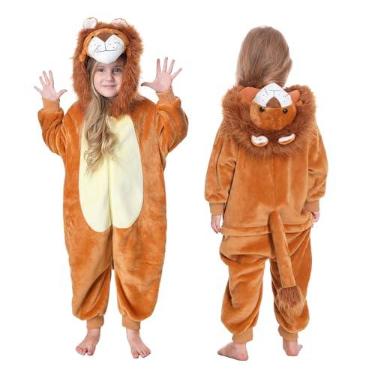 Imagem de TONWHAR Pijama infantil de desenho animado, cosplay, fantasia de Halloween, roupa de festa para meninos e meninas, Leão laranja, 10-11 Anos