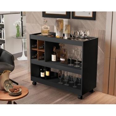 Imagem de Aparador Bar Com Rodizios 4050 Cor Preto/Caramelo - Loja Inova BR