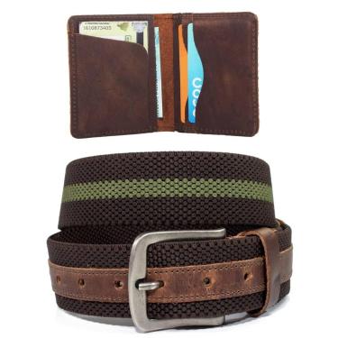 Imagem de Kit Cinto Masculino Couro Elástico Casual e Carteira em Couro - Use Yo