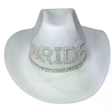 Imagem de Chapéu Noiva Pérola Strass Despedida Solteira Bride Cowgirl - Genérico