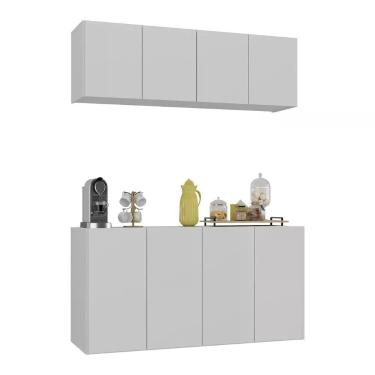 Imagem de Kit Aparador Buffet Com Armário Aéreo 4 Portas Cantinho Do Café Multimóveis Mp1074 Branco Branco