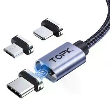 Imagem de Cabo Magnetico Turbo Dados 3 Em 1 Com 2 Metros Rápido - Topk