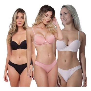 Imagem de Kit 3 Conjuntos Lingerie Básico Microfibra Calça Soutien - Mi Amore, G
