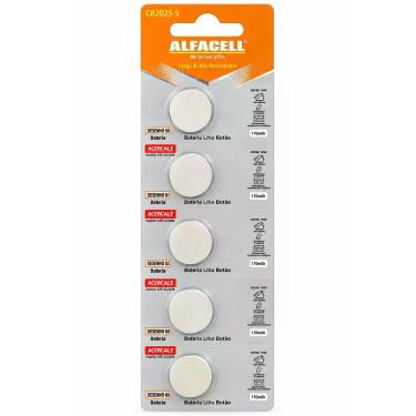 Imagem de Bateria CR2025 3V Lítio Tipo Botão Cartela 5 Unidades - Alfacell