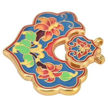 Imagem de YYQTGG Pingente de cadeado de porcelana esmaltada, pingente colorido para artesanato para casamentos para uso diário (cadeado de libélula de crisântemo)