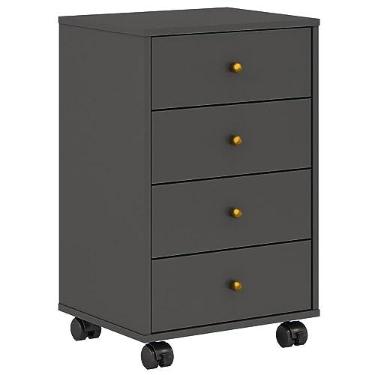 Imagem de Gaveteiro Para Escritório 4 Gavetas Com Rodinhas Organizador Home Office Presence Cinza Preto