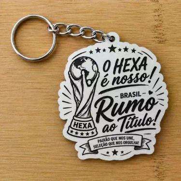 Imagem de Kit Chaveiros Copa Do Mundo Brasil Hexa Futebol Mdf Branco - Arte Lase