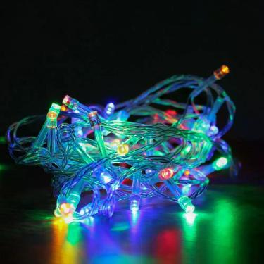 Imagem de Cordão Com 50 Lampadas De Led Formato Pequena Gota 5 Metros Fio Crystal Colorido