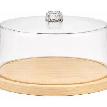 Imagem de Boleira Com Tampa Transparente Prato Redondo Gourmet Bambu - Debiasi