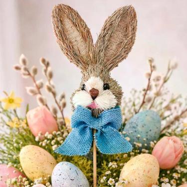 Imagem de Decoração Pick Palito Cabeça Coelho Laço Enfeite Páscoa 50cm Azul
