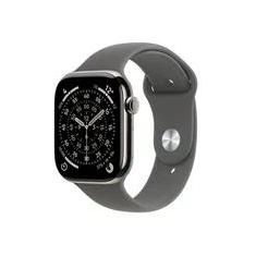 Apple Watch Series 11 GPS + Cellular, Caixa Natural de titânio de 46 mm, Pulseira Esportiva Cinza-Pedra, Tamanho M/G - MFCX4AM/A