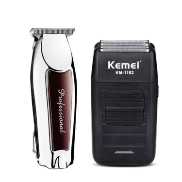 Imagem de Kit Máquinas de Barbear e Acabamento Profissional Barbearia Kemei 110