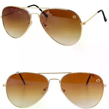 Imagem de Óculos de Sol Orizom Aviador Policarbonato Frontal 13,5cm Marrom Armação Banhada Ouro Proteção UV Masculino