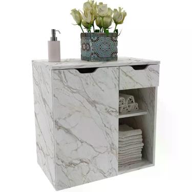 Imagem de Gabinete De Banheiro 60 Cm 1 Porta 1 Gaveta Romana Mármore Branco