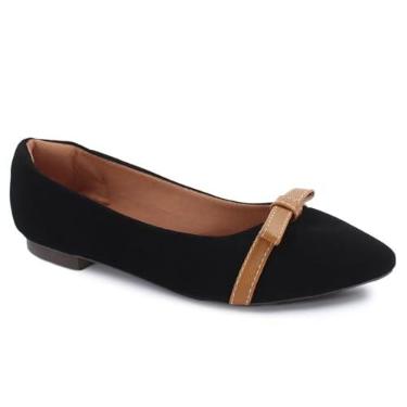 Imagem de Sapatilha Bico Fino Preto Confort Feminino Casual Rasteira Rasteirinha Elegante Macio Leve Salto Baixo Social (Preto, BR, Adulto, Numérico, 34)