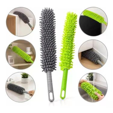 Imagem de Espanador Flexível Retém Pó Microfibra Cabo Resistente Multiuso para Casa e Escritório Cinza Max Clean