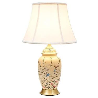 Imagem de Abajur de mesa em cerâmica com pintura de flores e pássaros, vaso oriental grande, luminária de mesa para quarto, luminária de cabeceira estilo chinês retrô para quarto de estudante ou hotel