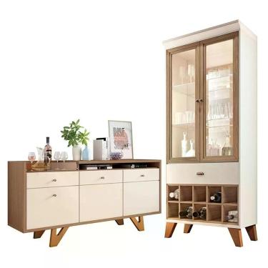 Imagem de Buffet Soft E Cristaleira ópera Off White Castanho - Hb Móveis