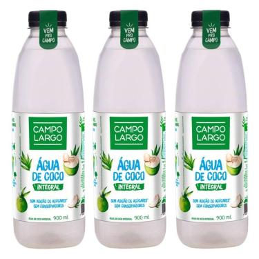 Imagem de Kit 3x Água de Coco Integral Garrafa Plástica 900ml Campo Largo