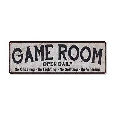 Imagem de Placa de sala de jogos decoração vintage placas de parede decorações gameroom ideias jogos Arcade Retro Gamer arte de parede jogos presente retrô 6 x 18 cm acabamento fosco metal 106180091035