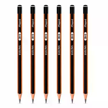 Imagem de Kit com 6 Lápis Preto Maped Black Peps Graduado 2B  Traço Macio e Inte
