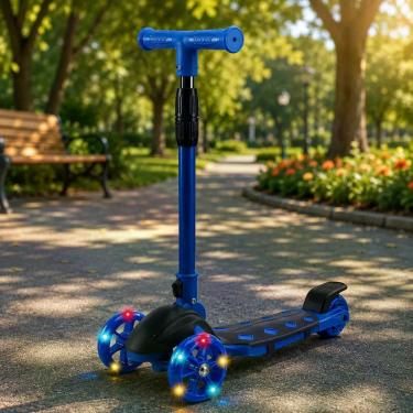 Imagem de Patinete Infantil 3 Rodas Luz LED Guidão Regulável Freio Traseiro Anti