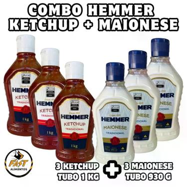 Imagem de Combo 3 ketchup hemmer 1 kg + 3 maionese hemmer 930 gr