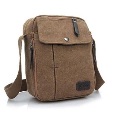 Imagem de Bolsa de ombro masculina retrô pequena casual de lona transversal bolsa mensageiro, Marrom