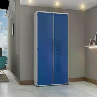 Imagem de Armário de Aço para Escritório Ea301 com Fechadura 2 Portas 4 Prateleiras Aço 90CM Azul Elite Aço