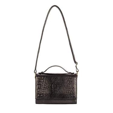 Imagem de Bolsa pequena transversal de couro croco Deise - Preto