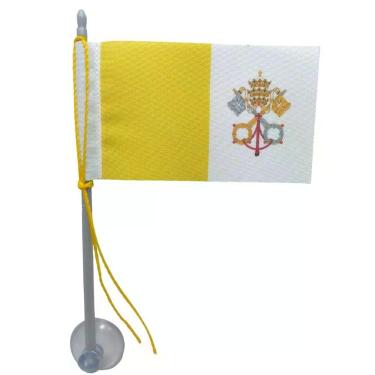 Imagem de Mini Bandeira Vaticano C Ventosa Poliéster para Vidro Fixação Prática Amarelo SP Bandeiras
