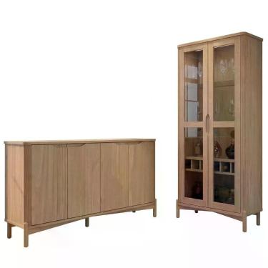 Imagem de Buffet Balcão e Cristaleira 3312U e 3313U 4 Portas Madeira Maciça Taeda Tauari com Iluminação Marrom Milani Movelaria