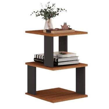 Imagem de Mesa Lateral E Canto De Sofá Mesinha Apoio Aparador Sala (Preto + Freijó)