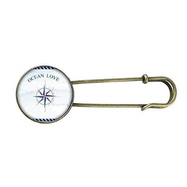 Imagem de Bússola Ocean Love Sea Sailing Pattern Retro Metal Broche Pin Clip Joias