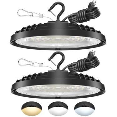 Imagem de Flakeeper Pacote Com 2 Lâmpadas Led Ufo De 150 W, Temperatura De Cor Ajustável 3500 K/5000 K/6500 K, 21.000 Lm, 120 Vca, Iluminação Led Para Lojas, Luminária Plug & Play Para Armazéns, Oficinas, Gar
