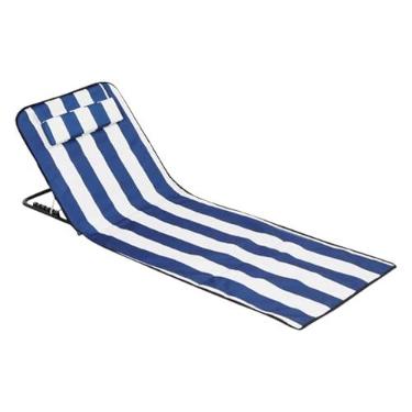 Imagem de Espreguiçadeira de Praia, Cadeira Dobrável para Bronzeamento, Esteira Reclinável Dobrável com Apoio Cabeça e Encosto 160x52x38 cm para Campismo Jardim à Beira-Mar Adultos Jovens
