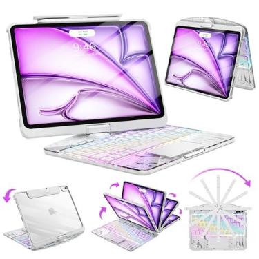 Imagem de SIBEITU Capa transparente com teclado sem fio para iPad Air de 13 polegadas (M3 2025/M2 2024) e iPad Pro de 12,9 polegadas, 6ª 5ª e 4ª geração com suporte para lápis, trackpad multitoque e