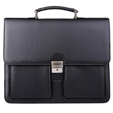 Imagem de Jack&Chris Nova pasta masculina de couro PU, bolsa de advogado, mensageiro tradicional, MBYX015, Preto, Large, Pasta