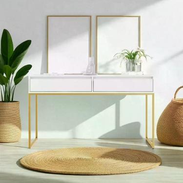Imagem de Aparador Metalic Pés Em Metal Estilo Industrial Sala Estar Branco Dourado