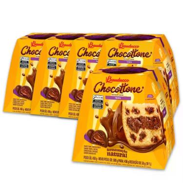 Imagem de Chocotone Bauducco Kit 5 Panetones Recheados Trufa 450g