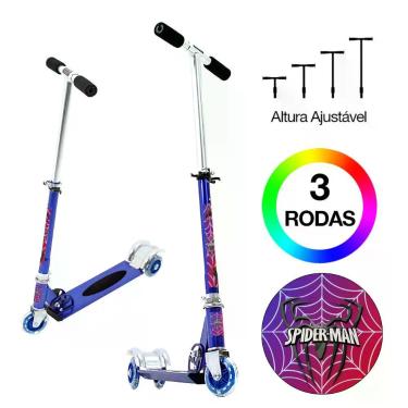 Imagem de Patinete Homem-Aranha Infantil Meninos de Três Rodas Azul - DM Radical